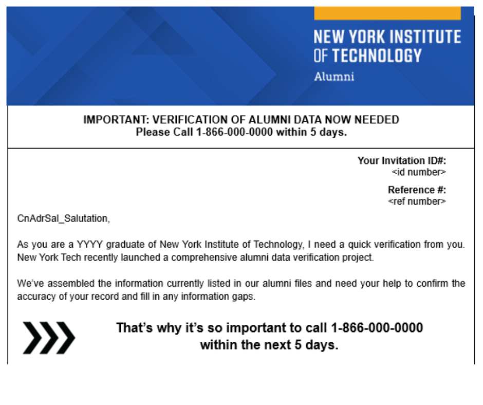 Sample email solicitation from PCI