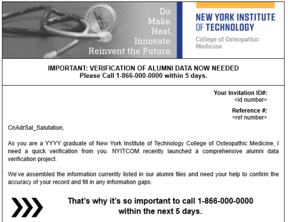 Sample email solicitation from PCI